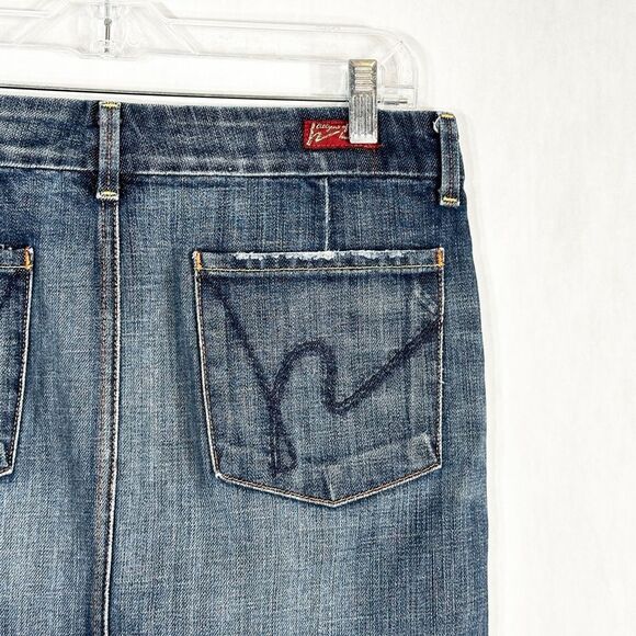Citizens of Humanity Size 27 Denim Skirt Sophia Knee Length Y2K Front Slit‎ 618 - Picture 6 of 13